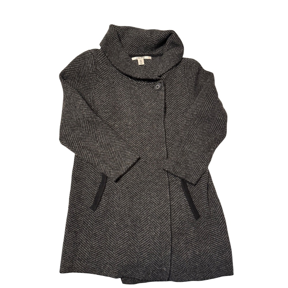 Max Studio Woman 1X Herringbone Knit Coat Funnel Neck Charcoal Grey Black Jacket